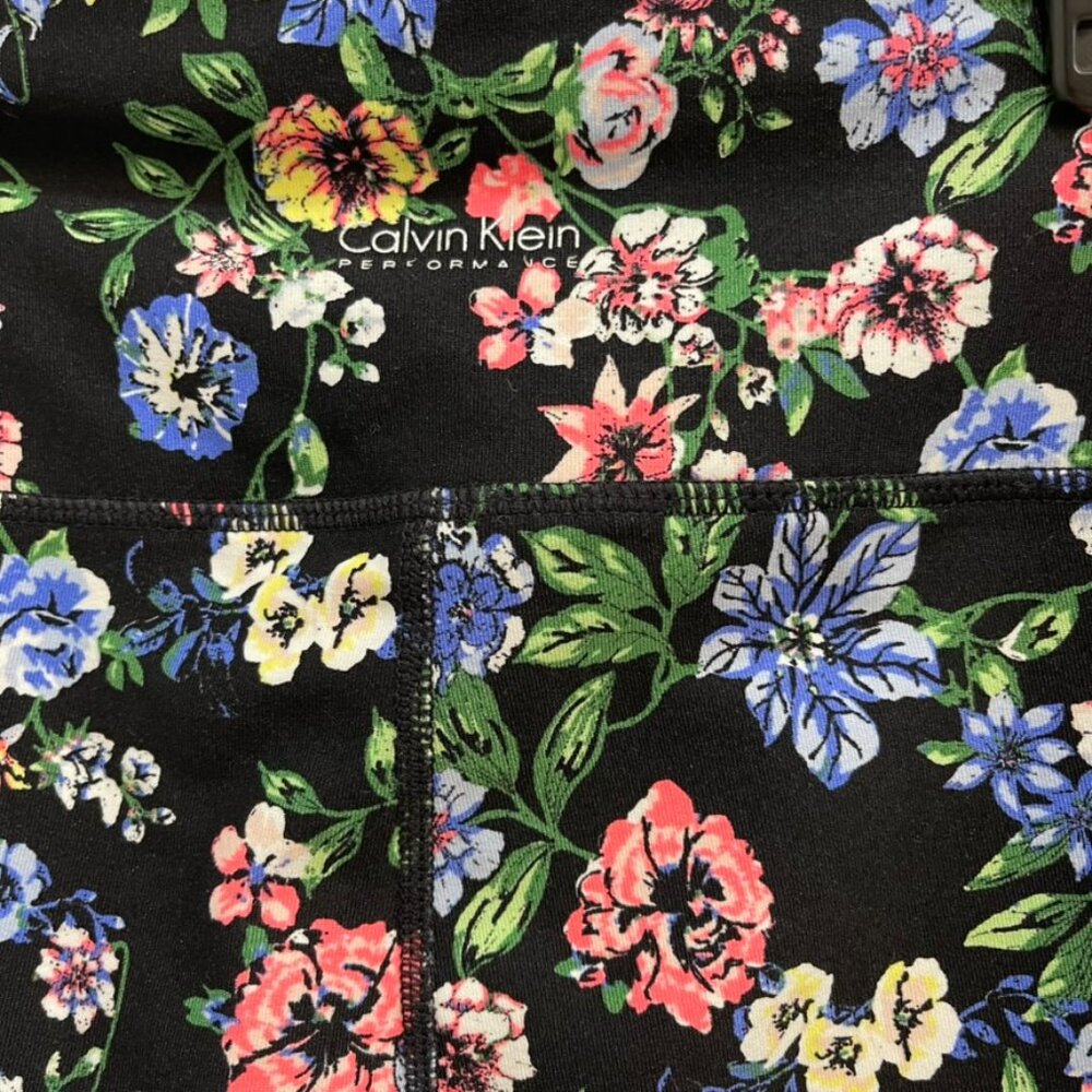 Calvin Klein Performance Women’s Yoga Fitness Leggings Black Floral Mesh Panel L - Picture 6 of 8